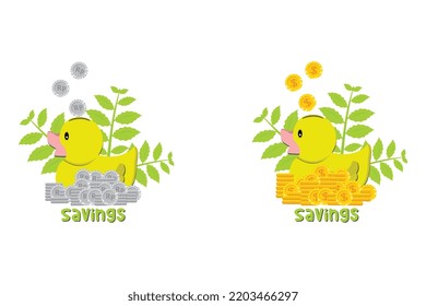 Vector image of saving concept. Illustration of saving money in a piggy bank. Flat vector isolated on white