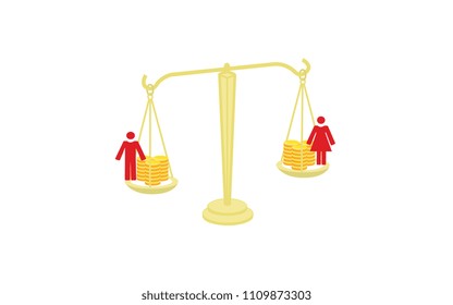 Vector image of scales with coins and a man and woman