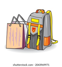 vector image of school bag and shopping bag. Back to school season is shopping season for school supplies. two types of bags. school bags and shopping bags