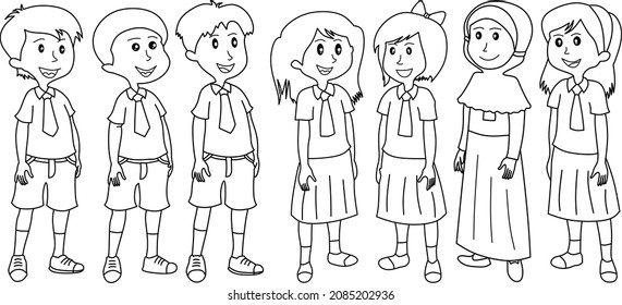 vector image of school boy and girl.