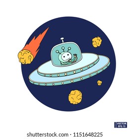 Vector image. Science fiction fantastic spacecraft icon. Cute cartoon ufo doodle.Vector image. Science fiction fantastic spacecraft icon. Cute cartoon ufo doodle.