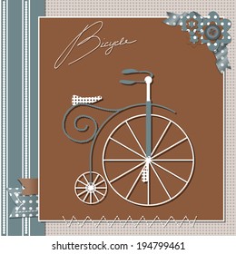 Vector image of the scrapbooking card with vintage bicycle