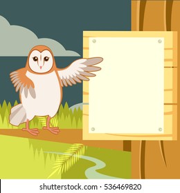 Vector image of the Screech-Owl on the flat tree background
