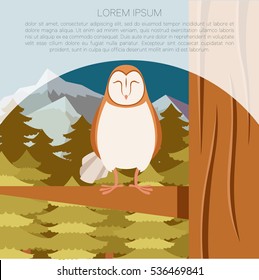 Vector image of the Screech-Owl on the flat tree background