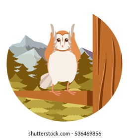 Vector image of the Screech-Owl on the flat tree background