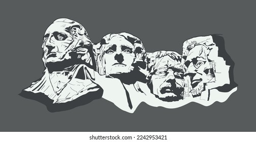 Vector image of a sculpture of four presidents on the mountain Rushmore