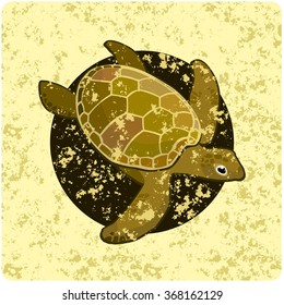 vector image of sea green turtle in vintage style