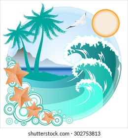Vector image sea landscape in summer.