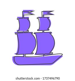 Vector image of a sea ship. Ship, Sailboat Icon cartoon style on white isolated background.