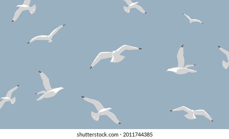 Vector image of a seagull over the sea. Hand-drawn illustration in a naive style.