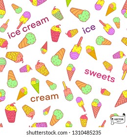 Vector image. Seamless color pattern with ice creams.