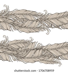 Vector image of seamless feather brush border pattern.