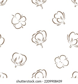 Vector Image. Seamless Pattern. Cotton Bloom. Cotton