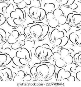 Vector Image. Seamless Pattern. Cotton Bloom. Cotton