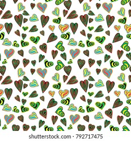Vector image and seamless pattern for design 14 February, Multi-colored hearts with inscriptions for girl and guy, on a transparent background