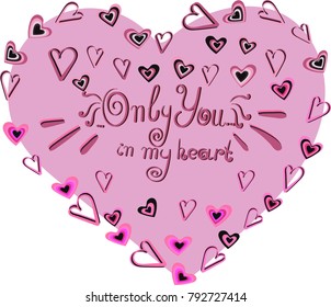 Vector image and seamless pattern for design 14 February, Multi-colored hearts with inscriptions for girl and guy, on a transparent background