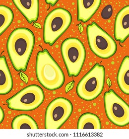 Vector image seamless pattern of fresh avocado fruits cut into slices