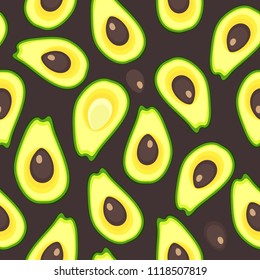 Vector image seamless pattern of fresh avocado fruits cut into slices