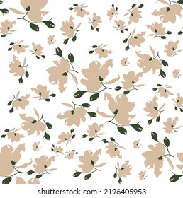Vector image, seamless pattern with ornamental plant motifs made in pastel and light colors, textile print.