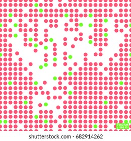Vector image. Seamless pattern of pink and green color. Background of small colored dots