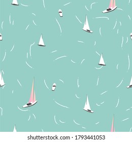 
Vector image, seamless pattern with sailing yachts.