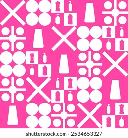 Vector image. Seamless pattern. Skin, hair, body care. Shampoos, soaps, gels. Various containers. Different shapes of bottles and dispensers.