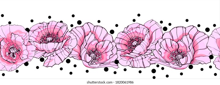 Imagen vectorial de los cachorros rosados sin soldadura con arvejas negras.Una correa o un cepillo sin soldadura.Dibujo gráfico a mano para banners, impresiones de tela, impresión, postales y paquetes. La historia de los jóvenes. Imagen aislada
