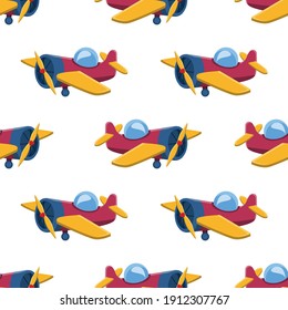 Vector image. Seamless repeating pattern of a funny airplane.