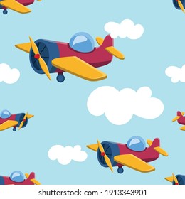 Vector image. Seamless repeating pattern of a funny airplane.
