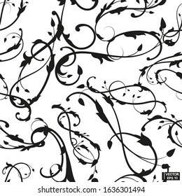 Vector image. Seamless Vintage Pattern. Black and white floral scrolls pattern for design.