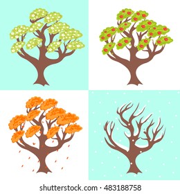  Vector image - seasons. Apple tree in four seasons.