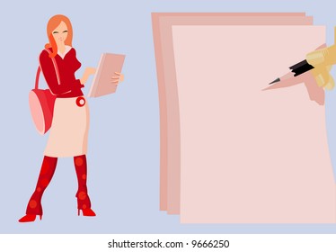 vector image of secretary and blank area for your info