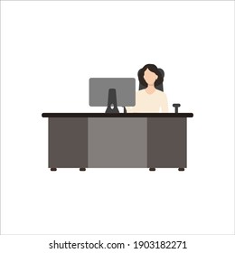 vector image of secretary smiling at workplace on white background