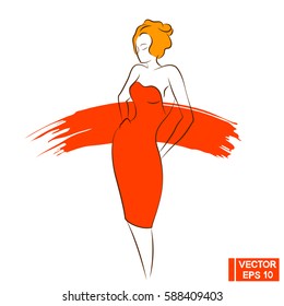 Vector Image. Seductive female silhouette in a red dress. A woman in a red dress