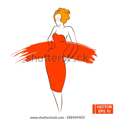 Vector Image. Seductive female silhouette in a red dress. A woman in a red dress