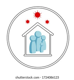 Vector image of a self-isolation symbol. Family icon protected against dangerous disease COVID-19. Illustration of preventive measures in favor of the health of man, woman and child.