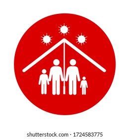 Vector image of a self-isolation symbol. Family icon protected against dangerous disease COVID-19. Illustration of preventive measures in favor of the health of man, woman and child. Isolated picture.
