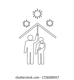 Vector image of a self-isolation symbol. Family icon protected against dangerous disease COVID-19. Illustration of preventive measures in favor of the health of man, woman and child. Isolated picture.