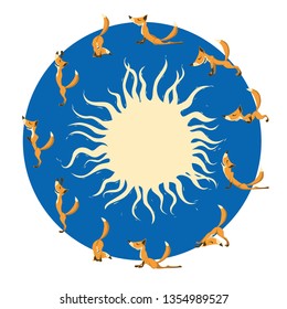 Vector image of a sequence of poses for yoga. Surya Namaskar.