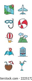 vector image set of 10 beach vacation icons with white background