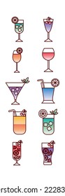 vector image set of 10 drinks icons with white background