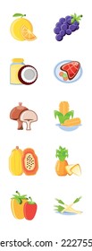 conjunto de imágenes vectoriales de 10 iconos de alimentos con fondo blanco