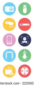 conjunto de imágenes vectoriales de 10 iconos de accesorios de fotografía y video sobre fondo blanco