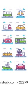 vector image set of 10 transportation icons with white background