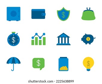 conjunto de imágenes vectoriales de 12 iconos de banco con fondo blanco