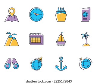 vector image set of 12 beach vacation icons with white background