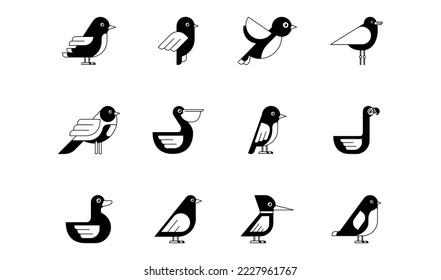 vector image set of 12 bird icons with white background