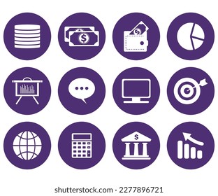 vector image set of 12 business icons with yellow background and yellow border