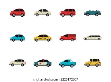 vector image set of 12 cars with white background