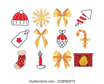 vector image set of 12 christmas icons with white background